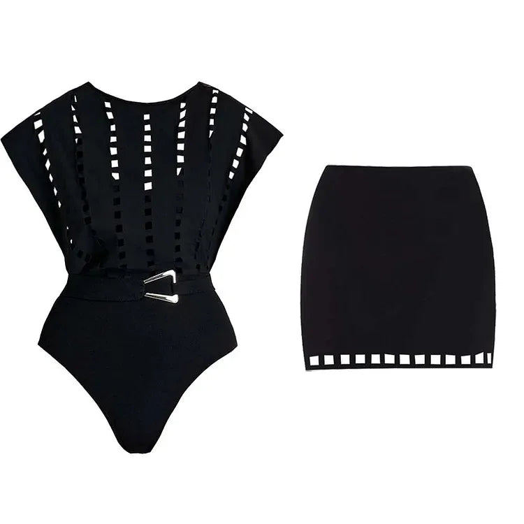 2026 Swimwear Women’s V-Neck One-Piece Swimwear with Skirt Set – Sexy Beachwear Holiday Bathing Suit for Vacation Outfit Dress