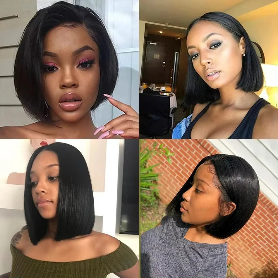 250% Human Hair Wigs Brazilian Remy Bone Straight Short Bob Wig For Women 14 Inch 13x6 Straight Lace Frontal Bob Wig Pre Plucked