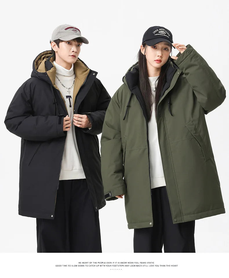 Winter new style cotton coat for men 2026 snap-closed hooded jacket neutral style mid-length workwear cotton coat for men