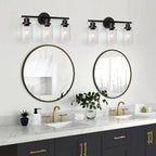 Modern Bathroom Mirror Wall Light Fixtures Black 3-Light Vanity Lights with Clear Glass for Bathroom Living Room Bedroom Hallway