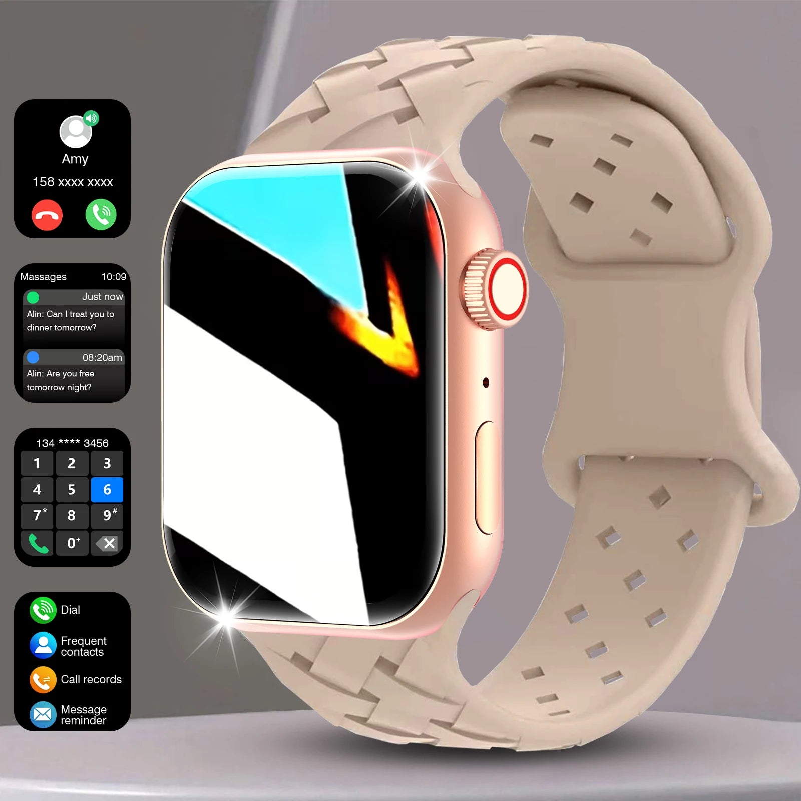 New Smart Watch,More Sports Modes,Voice Assistant,Outdoor Fitness Tracker, For Iphone/Android, An Ideal Gift for Family &Friends
