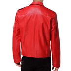 2026 New Men Solid Color Imitation Leather Jacket Red Fashion Homme Oblique Zipper Biker Coats Male Bar KTV Casual Top