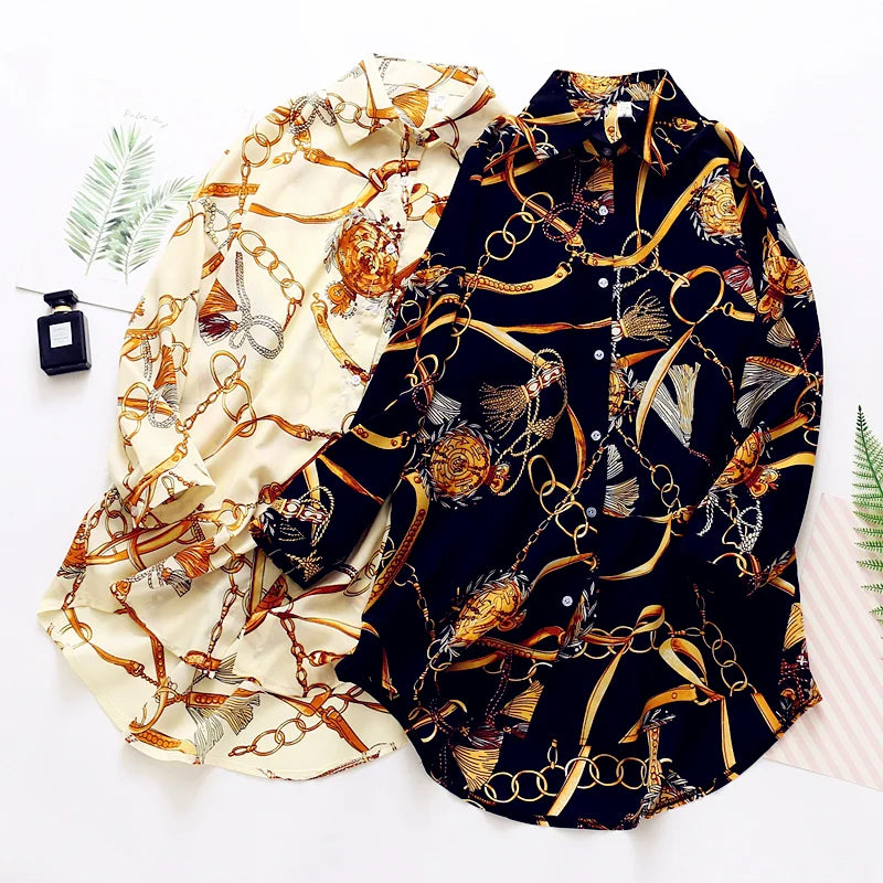 Fashion Women Shirts Vintage Button Tees Blouse Chiffon Sexy Big Large Top Loose Casual Tops Plus Size Cardigan Secondary image