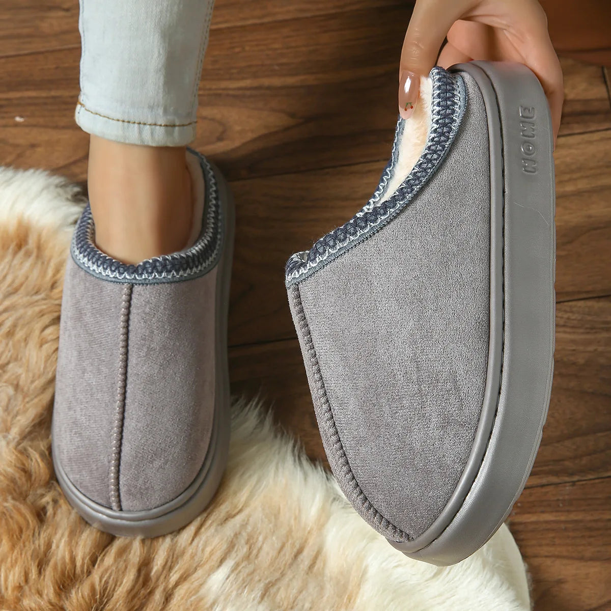 Pantoufles D'hiver Chaudes Pour Femmes, Intérieur En Peluche, Semelle Épaisse Antidérapante, Chaussures De Maison Chaudes Brodée