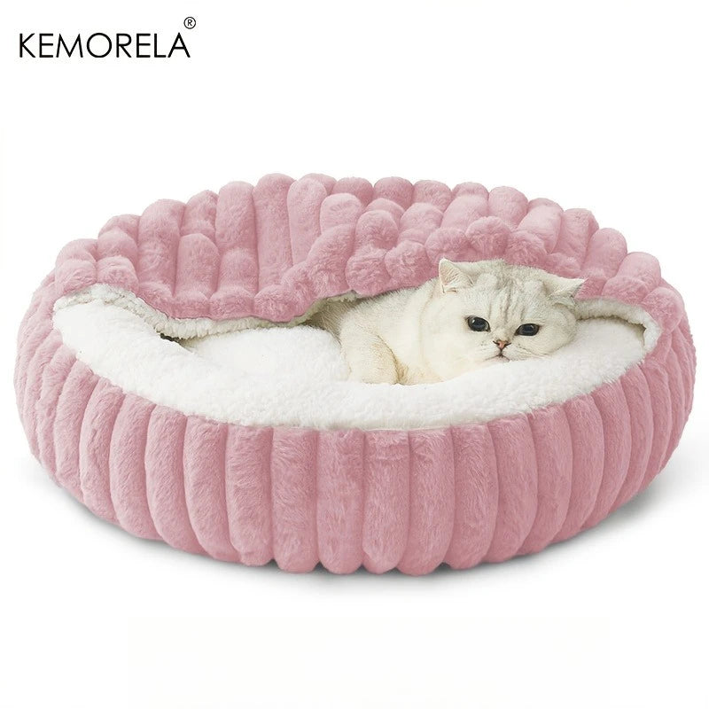 Calming Warm Kitten Bed Round Hooded Cat Cave, Indoor Puppy Sleeping Bed Suitable for Cat Dog Non-Slip Bottom Cat Cushion