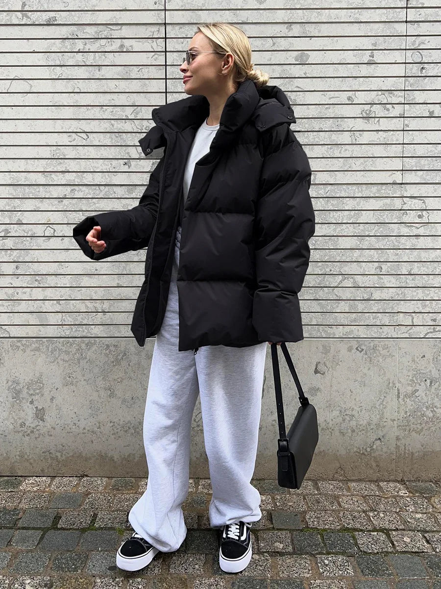 Women Winter Cotton Coat 2025 New Women Loose Cotton Padded Jacket Solid Hooded Parkas Coat Female Puffer Coat Winter Outwear