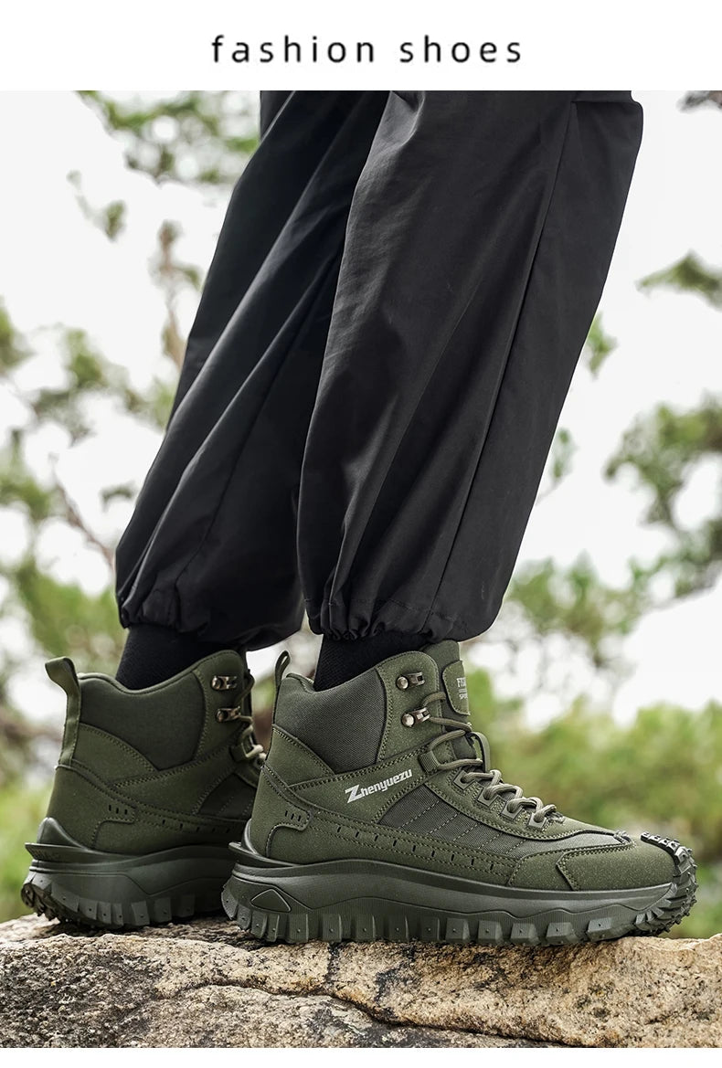 Men's Thick-Soled High-Top Boots, Non-Slip and Wear-Resistant, Suitable for Outdoor Hiking and Everyday Casual Wear