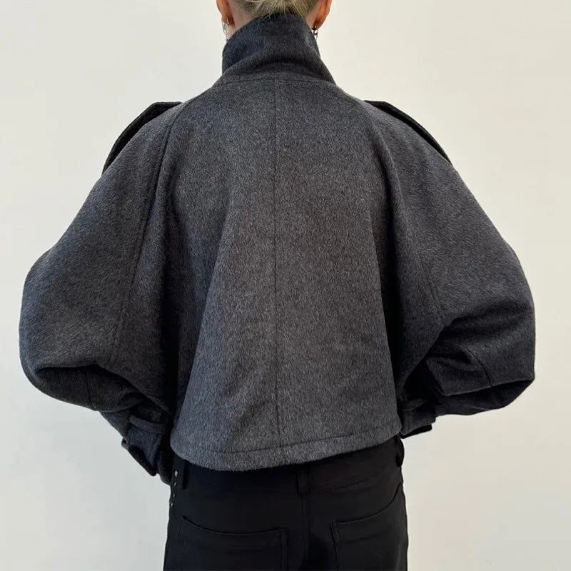 Casual Solid Loose Jackets Women Fashion Full Sleeve Single Breasted Stand Collar Short Coats Female 2025 Autumn Lady Outwears