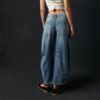 High Stretch Mid-Rise  Jeans Fashion Wide Leg Shape Women Casual Baggy Mid Waist Denim Jeans