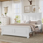 Farmhouse Queen Size Platform Bed for Adults, Solid Wood Platform Beds with Tall Headboard & Footboard, Queen Panel Bed for Bedr