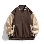 American Retro Suede Baseball Jacket Men's Spring Autumn Casual Leather Sleeve Outerwear JK819 Public Version Couple's Style