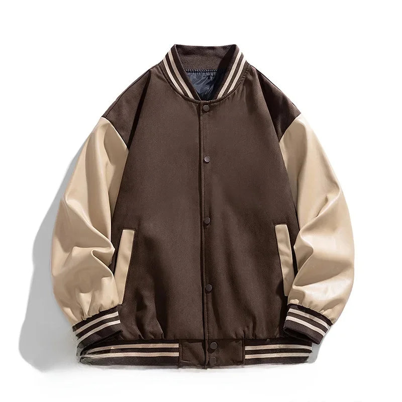 American Retro Suede Baseball Jacket Men's Spring Autumn Casual Leather Sleeve Outerwear JK819 Public Version Couple's Style