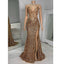 Gold Sequined Evening Dresses with Slit Mermaid vestidos de noche Spaghetti Straps Prom Dress Customized Wedding Party Gown