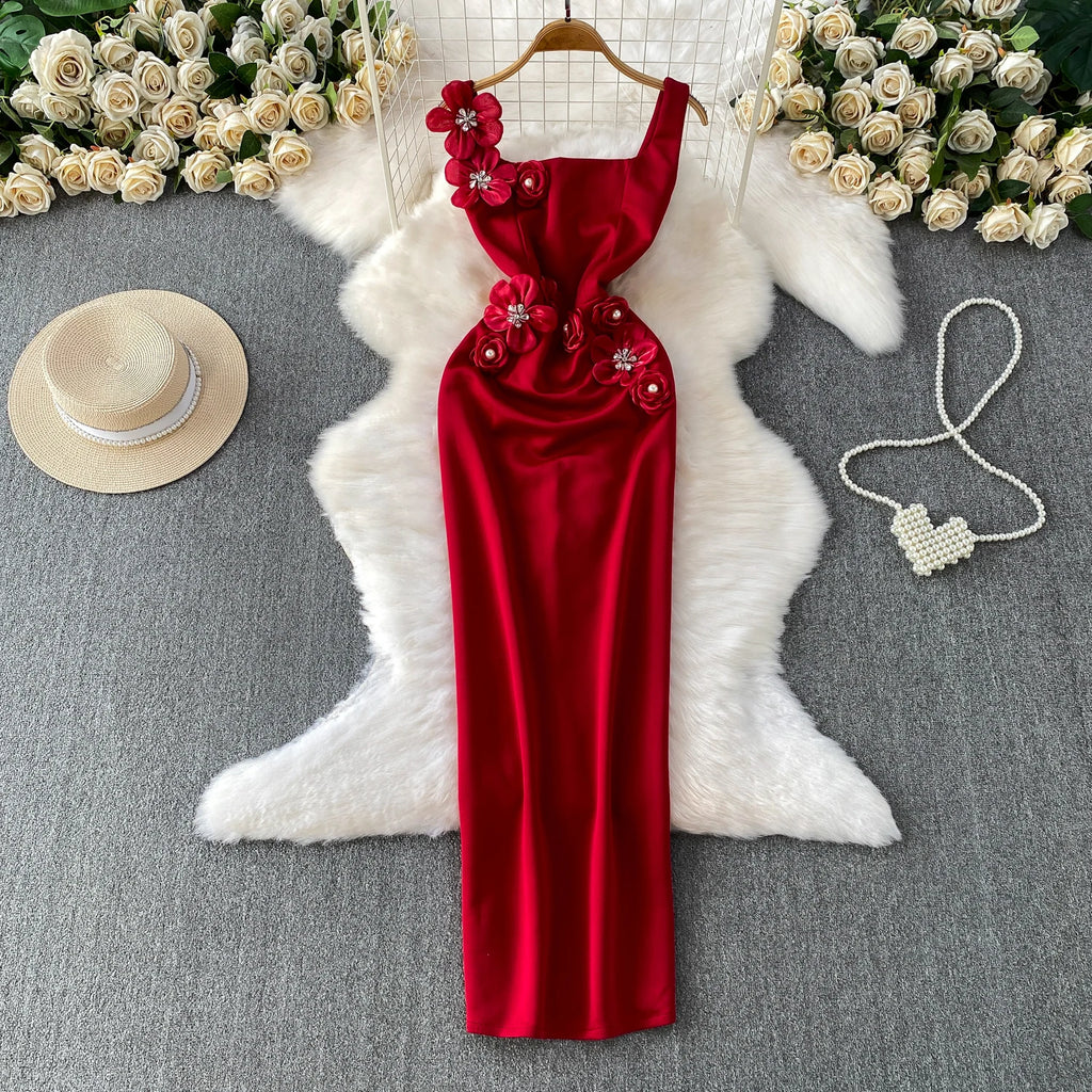 Chic vintage floral Three-dimensional Elegant Fairy korean fashion autumn Sundress women clothing