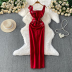 Chic vintage floral Three-dimensional Elegant Fairy korean fashion autumn Sundress women clothing