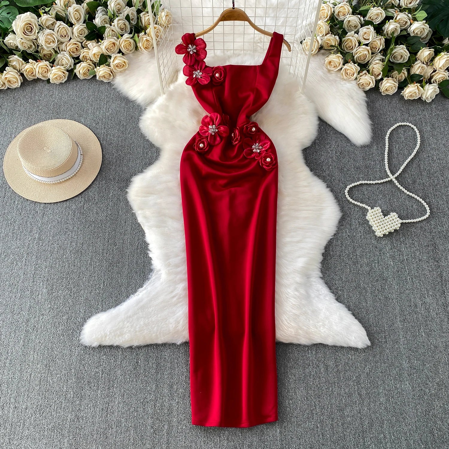 Chic vintage floral Three-dimensional Elegant Fairy korean fashion autumn Sundress women clothing