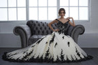 Wedding Dress Gala Dresses Woman Customized for Party Dresses for Prom Line A Black Decal White V Collar Evening Gown Luxury