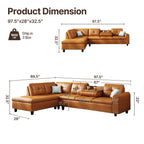97.5" Faux Leather Sectional Sofa with Chaise Lounge, 2 Cup Holders & Pillows, 6-Seater Upholstered Tufting Corner,Stylish and C