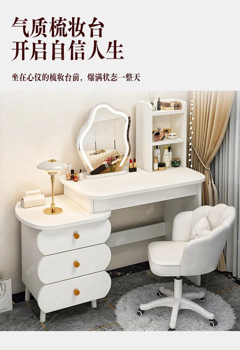Bedroom Mirror Dressing Table Desk White Drawers Light Makeup Vanity Wood Room Penteadeira Com Espelho Dresser Furniture