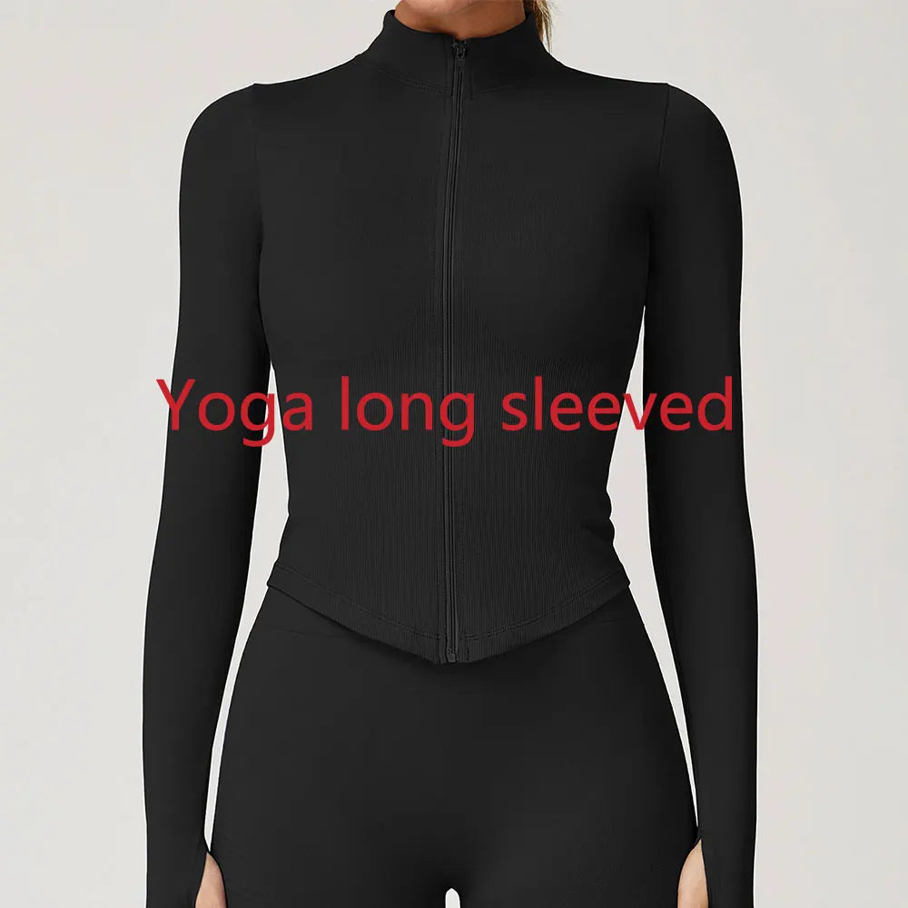 New Women Seamless Zipper Jacket Yoga Long Sleeved Gym Top Yoga Push Up Jacket Fitness Running Workout Sport Coat Women's Shirts