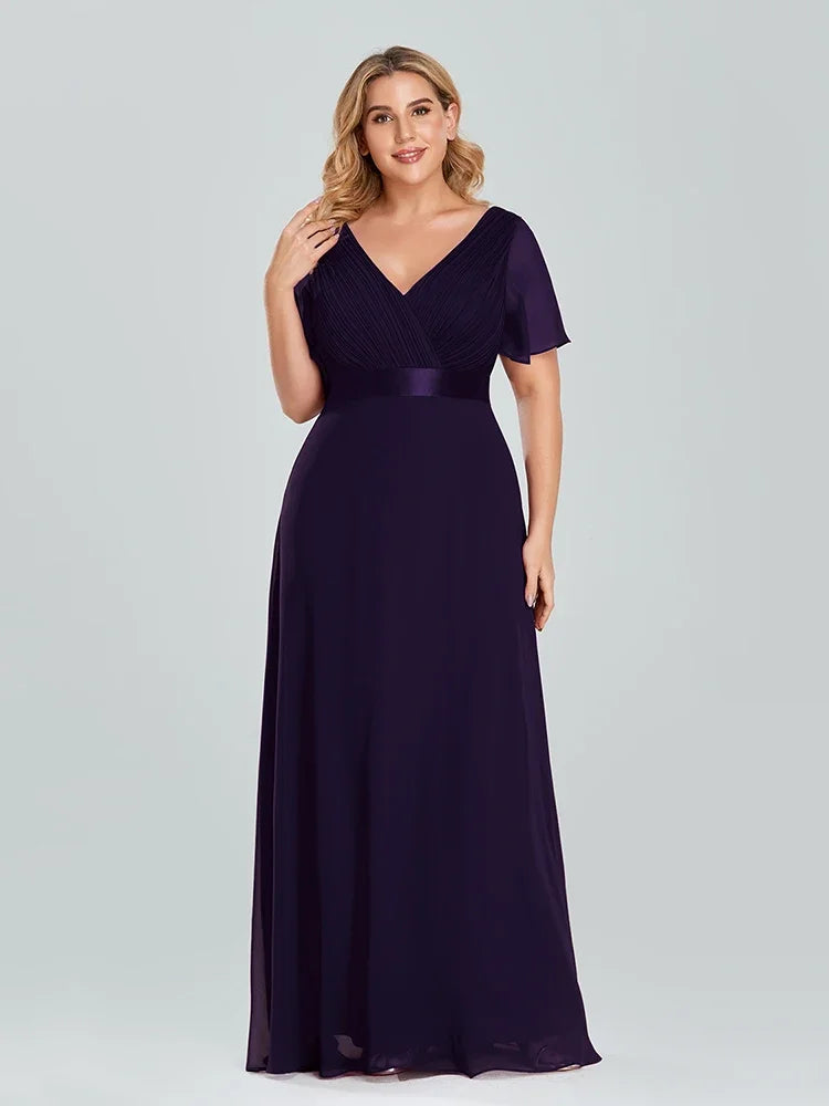 Prom Dresses Plus Size Evening Dresses Long  Elegant A Line V Neck Ruffles Chiffon Formal Wedding Party Dress Robe De Soiree