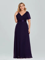 Prom Dresses Plus Size Evening Dresses Long  Elegant A Line V Neck Ruffles Chiffon Formal Wedding Party Dress Robe De Soiree