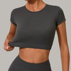 Gym Workout Yoga Fitness Sports Suit Short-sleeved Top Padded-free High-waisted Hip-lifting Trousers Outdoors Leisure Sportswear