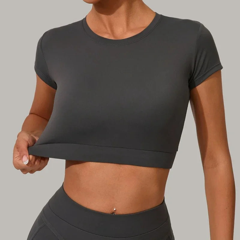 Gym Workout Yoga Fitness Sports Suit Short-sleeved Top Padded-free High-waisted Hip-lifting Trousers Outdoors Leisure Sportswear