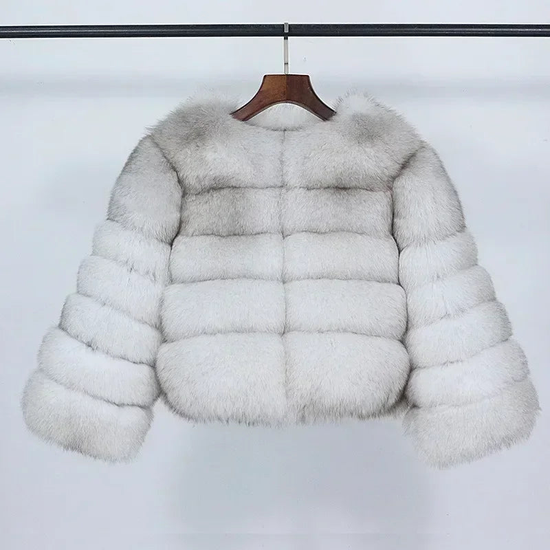 Real Fox Fur Coat Winter Jacket Women O-neck Thick Fashion 2025 & 2026 Natural Fox Fur Raccoon Outerwear Warm Luxury Female Plus Size