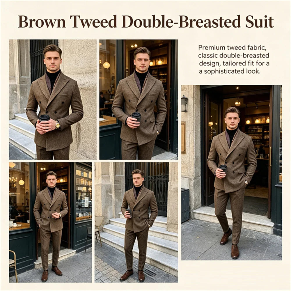 Wool Blend Men's 2 Piece Suit Set（Jacket+Pants) Double Breasted Lapel Suit Set Wedding Prom Dinner Wrok Travel Dinner Banquet