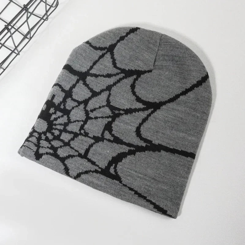 Knitting Spider Web Design Hat Skullies Beanies for Men Women Pullover Pile Cap Y2k Goth Warm Beanie Hats New Hip-hop Street Cap