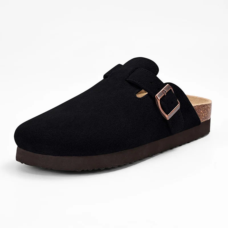 Comwarm Men Suede Clogs Slippers Classic Cork Footbed Mules Women Cozy Fashion Clogs Shoes With Arch Support Men Beach Sandals