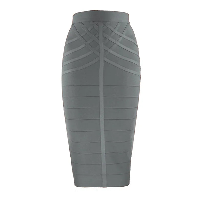 Elegant Elastic Knee Length Bandage Skirts For Women Chic High Waist Formal Occassion Office Lady Pencil Skirt Comfortable