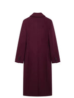HH Women Fashion Burgundy Woolen Coat Double Breasted Long Sleeve Lapel Blends Jacket Autumn Winter High Street Outerwear