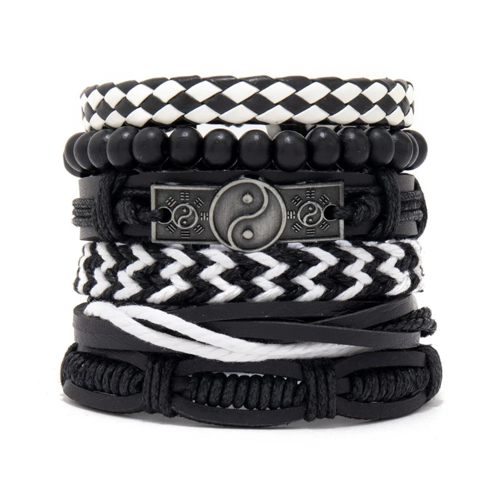Fashion Bracelet Viking  Bracelet For Men Hand Bracelets Woven Skull Hand Jewelry Adjustable Leather Set viking man bracelet