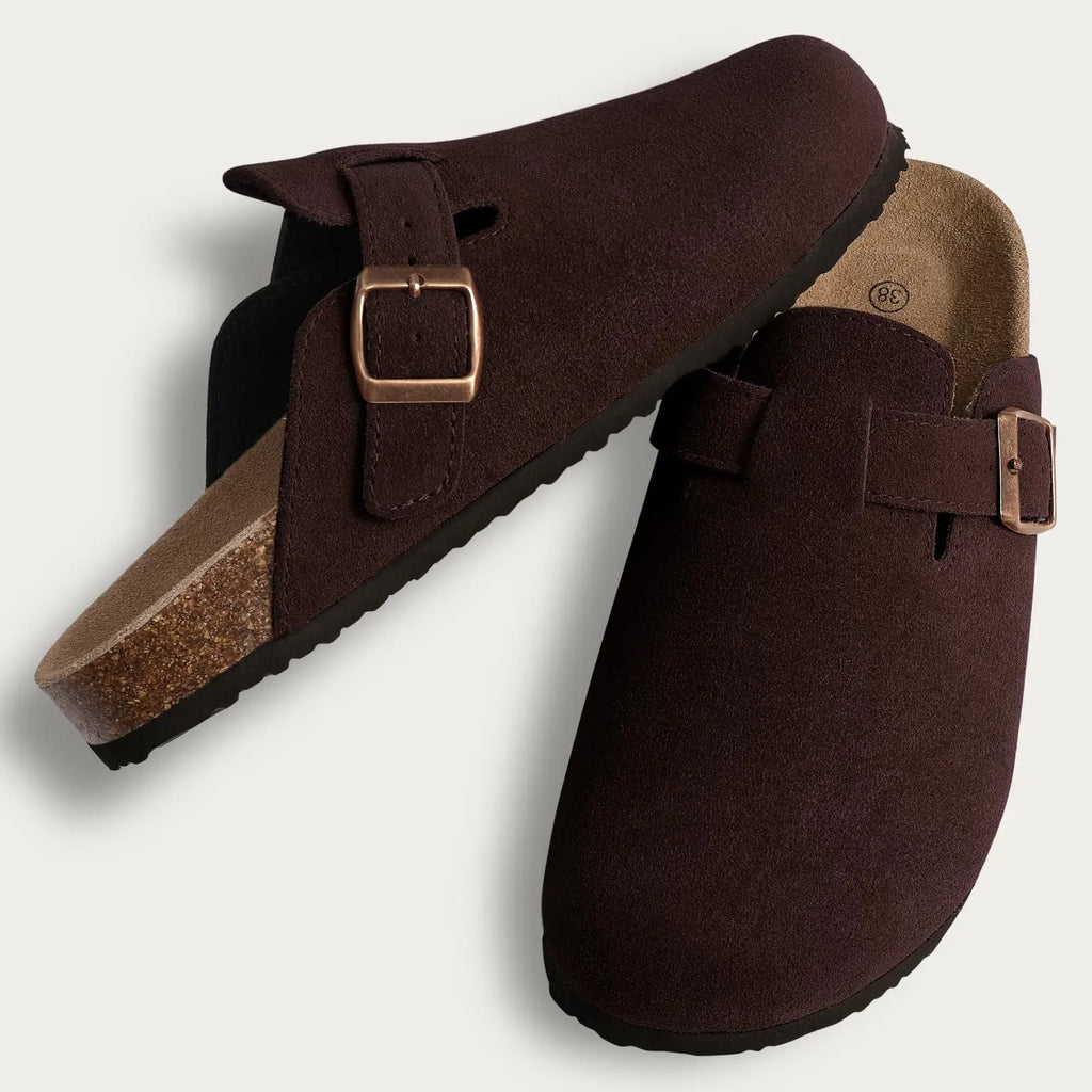 Comwarm Men Suede Clogs Slippers Classic Cork Footbed Mules Women Cozy Fashion Clogs Shoes With Arch Support Men Beach Sandals