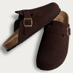 Comwarm Men Suede Clogs Slippers Classic Cork Footbed Mules Women Cozy Fashion Clogs Shoes With Arch Support Men Beach Sandals