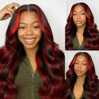 1B/99j Burgundy Highlight Lace Front Wig 30 Inch 5x5 Glueless Body Wave Wear And Go Wigs Brazilain Red Colored Human Hair Wigs