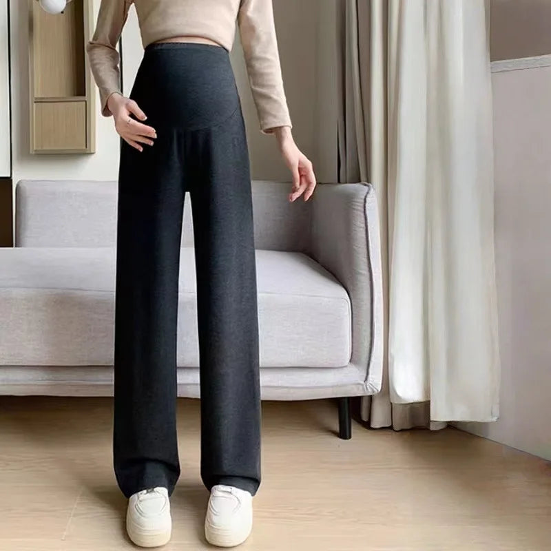 2026 Autumn Winter Maternity Pants Wide leg Loose Straight Elastic Waist Belly Long Trousers for Pregnant Women Youth Pregnancy