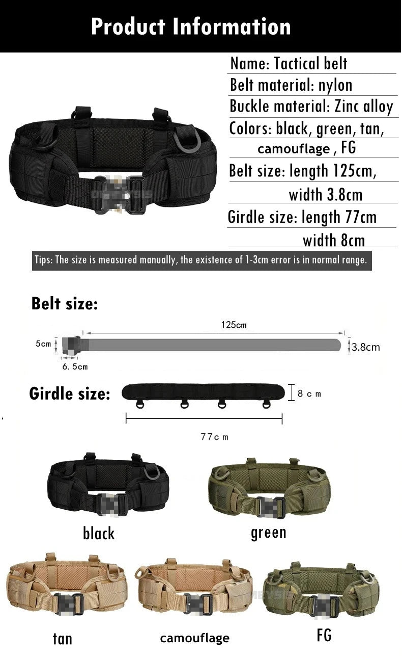 Tactical Padded Belt Airsoft CS Combat Molle Airsoft Girdle Duty Paintball Waist Belts War Game Hunting Accessories