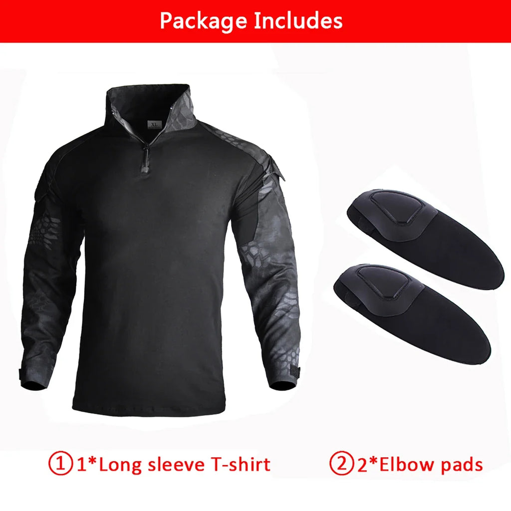 Softair Outdoor Long Sleeve Tactical Shirts Combat Shirt 1/4 Zipper Ripstop Wear-resisting Camo Airsoft T Shirts Men Clothing