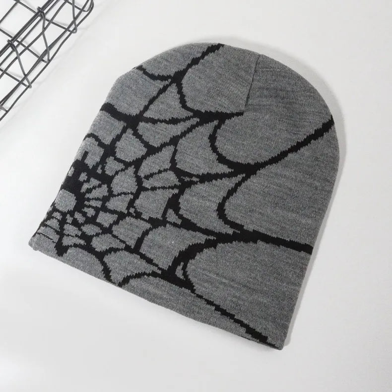 Knitting Spider Web Design Hat Skullies Beanies for Men Women Pullover Pile Cap Y2k Goth Warm Beanie Hats New Hip-hop Street Cap