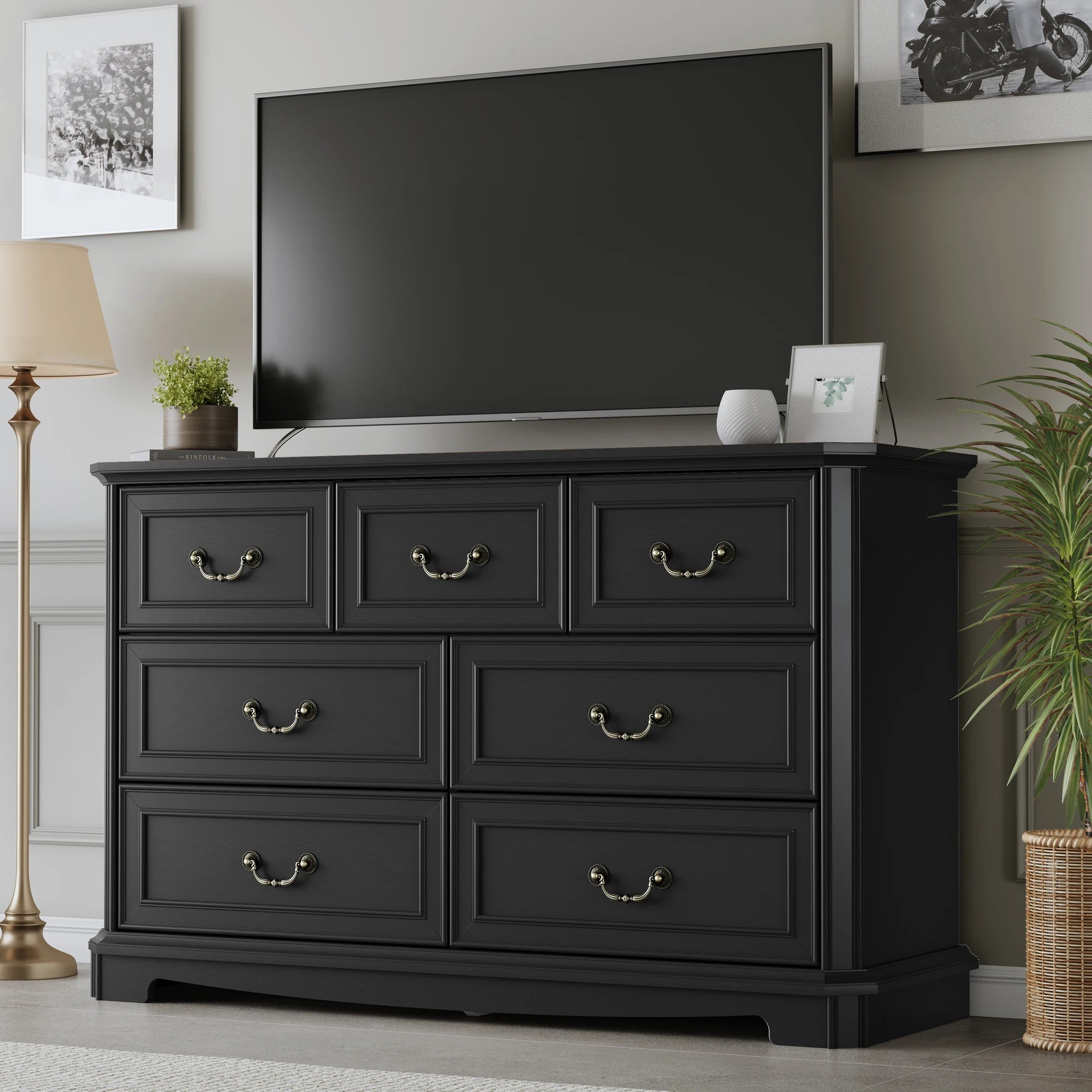 Farmhouse Dresser for Bedroom with 7 Drawer, Wood Vintage Dresser TV Stand for Living Room, Hallway