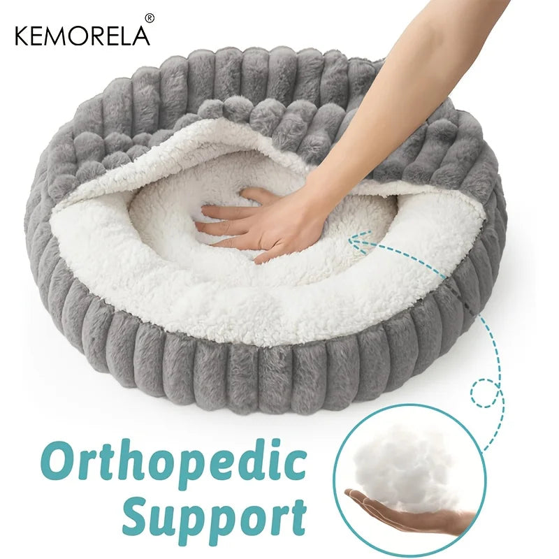 Calming Warm Kitten Bed Round Hooded Cat Cave, Indoor Puppy Sleeping Bed Suitable for Cat Dog Non-Slip Bottom Cat Cushion
