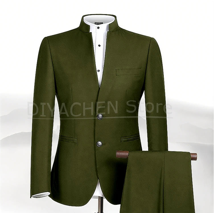 2025 New Style Men Chinese Tunic Collar Bridegroom Suit Formal Wear Dress Slim Fit Mens Suits Groom Wedding Blazer Costume Homme