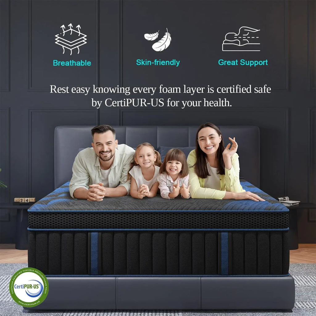 14 Inch Hybrid Queen Mattress with Gel Memory Foam & Pocket Coils, Medium Firm for Motion Isolation and Pressure Relief