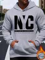 Men's autumn and winter casual fashion loose and comfortable letter print long sleeved hooded sweatshirt warm pullover