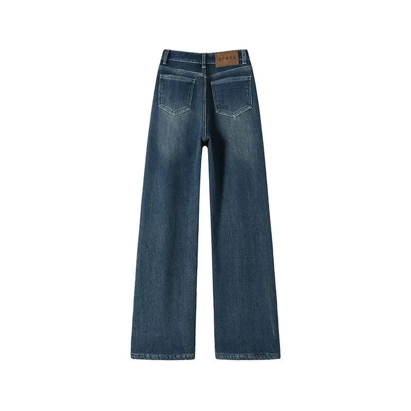 Woman High Waist Fashion Thermal Wide Leg Jeans Female Y2k Clothes Baggy Pants Girl Autumn Winter Snow Versatile Denim Trousers