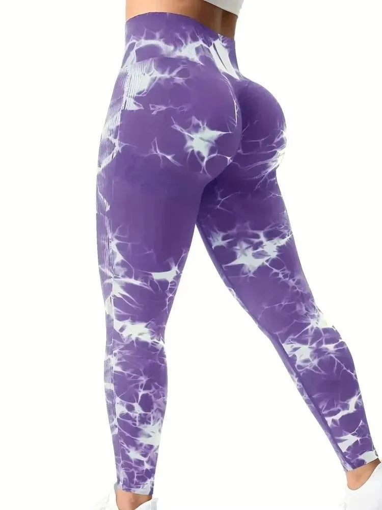Tights Women Tie Dye Leggings High Waist Lifts Butt Tummy Control Push Up Seamless Yoga pants Ladies Workout Gym Clothing