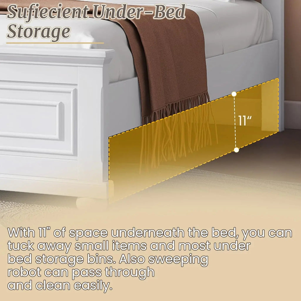 Farmhouse Queen Size Platform Bed for Adults, Solid Wood Platform Beds with Tall Headboard & Footboard, Queen Panel Bed for Bedr